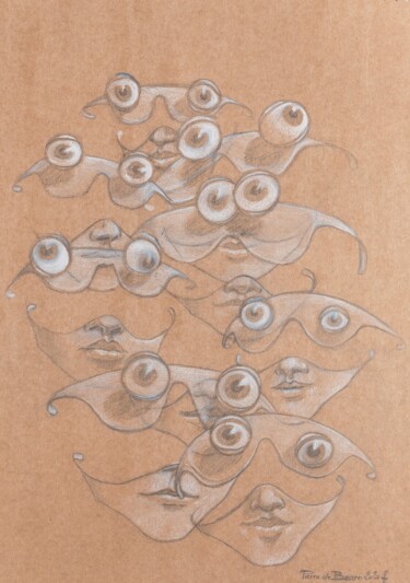 Masqué — Crayon sur Papier par Pierre De Béarn